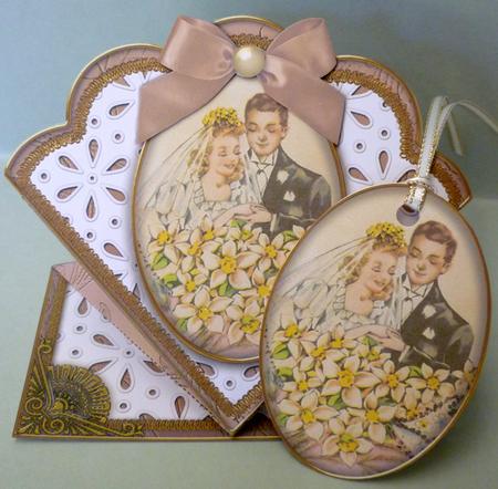 Wedding Couple Anglaise Scallop Spring Decoupage Card by Michelle Chivers