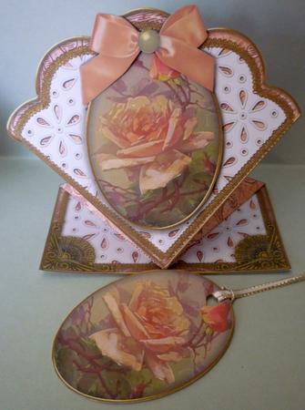 Peach Roses Anglaise Scallop Spring Decoupage Card by Michelle Chivers