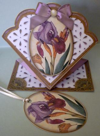 Purple Iris Butterfly Anglaise Scallop Spring Decoupage Card by Michelle Chivers
