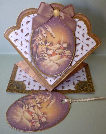 Snowy Village Anglaise Scallop Spring Decoupage Card by Michelle Chivers