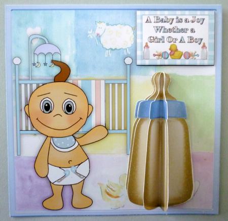 3D Baby Boy Bottle Embellishment and Card Front by Michelle Chivers