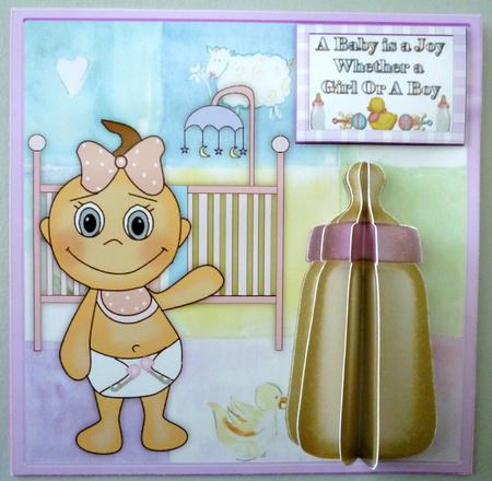 3D Baby Girl Bottle Embellishment and Card Front by Michelle Chivers