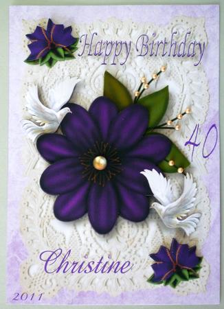 Purple Flower and White Doves, on Ecru Lace A4 by Michelle Chivers