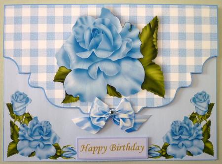 Blue Rose, Blue Gingham, on Scalloped Envelope by Michelle Chivers