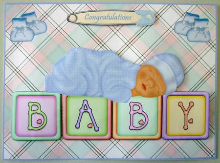 Baby Boy Quick Card Front with Decoupage by Michelle Chivers