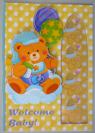 New Baby Teddy Side Trellis Card by Michelle Chivers