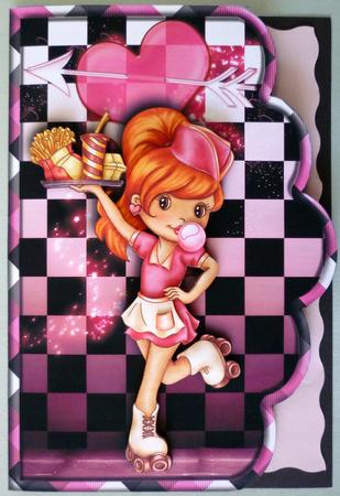 1950's Skating Waitress Scallope Edge Curve Card by Michelle Chivers