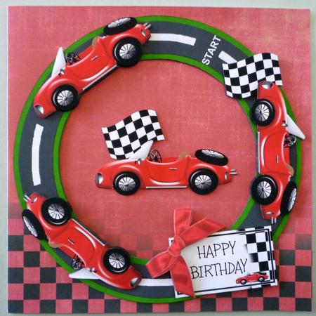Red Racing Car 8in Decoupage 3D Ring Card Kit by Michelle Chivers