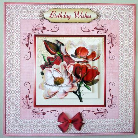 Vintage Magnolia 'n Lace Pyramid Card Front by Michelle Chivers