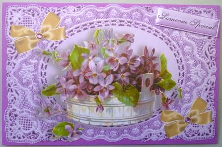 Lilac Flowers with Bows on Vintage Lace, Toppers by Michelle Chivers