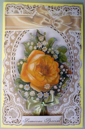 Peach Roses, on Vintage Lace Toppers by Michelle Chivers