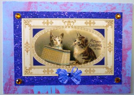 Vintage Tabby Cats Christmas A4 Landscape Card by Michelle Chivers