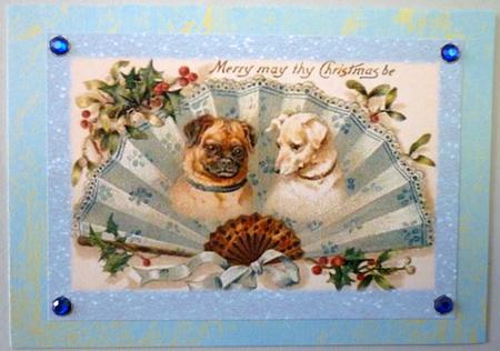 A4 Landscape Vintage Christmas Fan with Dogs Card by Michelle Chivers