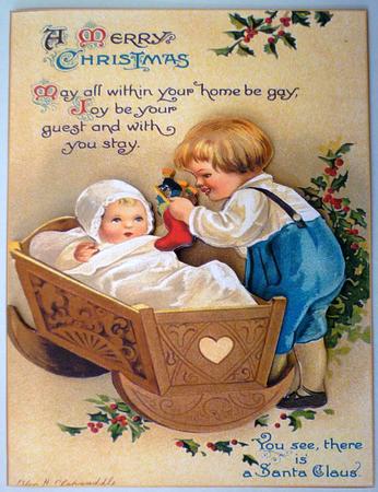 A Vintage Christmas Child in Cradle by Michelle Chivers