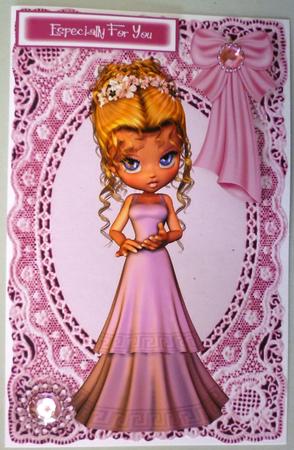 Cute Little Ladies in Pink Gowns on Vintage Lace by Michelle Chivers