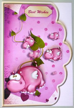 Hippo Love Scallope Edge Curve Card by Michelle Chivers
