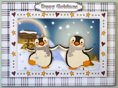 Penguins Christmas Kisses Are Free A4 Card Front by Michelle Chivers