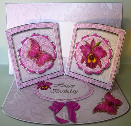 Orchid and Butterfly Double Twisted Easel Card by Michelle Chivers