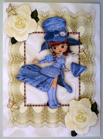 Little Vintage Girl with Cream Roses on Lace A4 by Michelle Chivers