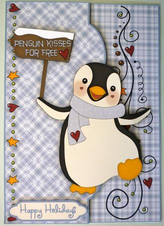 Penguins Christmas Kisses Are Free Faux Envelope Card by Michelle Chivers