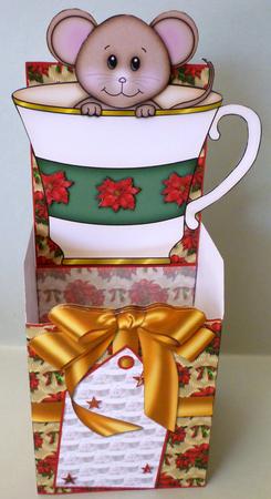 Christmas Mouse in a Tea Cup Box Card by Michelle Chivers