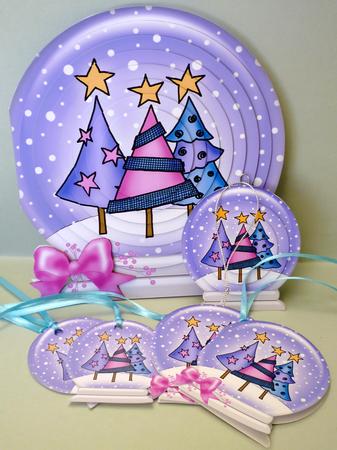 3D Xmas Funky Trees Snowglobe Circle Pyramage Card Kit by Michelle Chivers