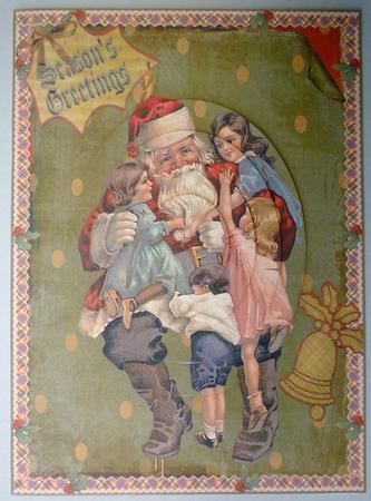 Vintage Christmas Kids on Santa's Knee Oval Pyramid by Michelle Chivers
