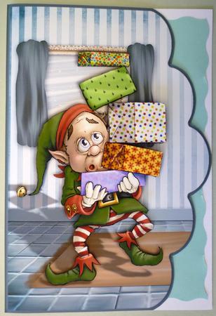 Santa's Little Helper Elf Scalloped Edge Curve Card Front by Michelle Chivers