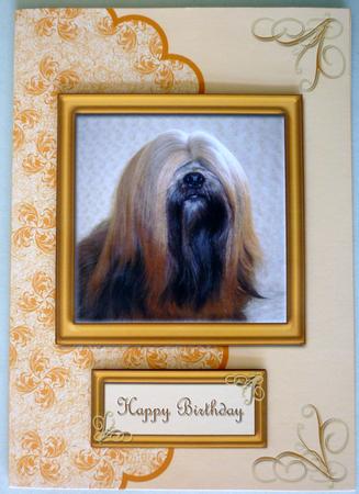 Red Lhasa Apso Card Front with Layers by Michelle Chivers