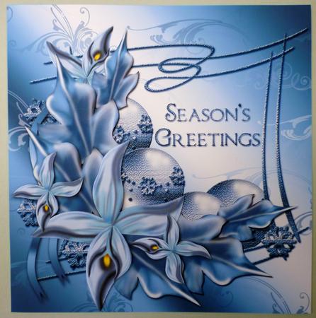 Decorative Holiday Card in Blue with Flowers by Michelle Chivers