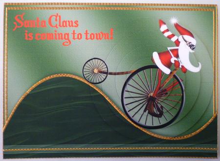 Penny Farthing Santa Claus is Coming to Town Circle Pyramid by Michelle Chivers