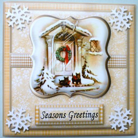 Vintage Framed Dogs on the Snowy Doorstep Christmas by Michelle Chivers