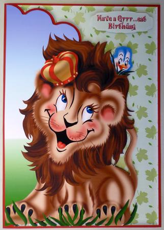 Lion & Birdie Birthday Envelope Card by Michelle Chivers