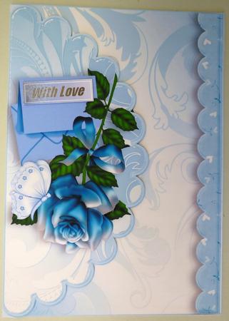 Scalloped Envelope with Pretty Blue Rose and Butterflies by Michelle Chivers