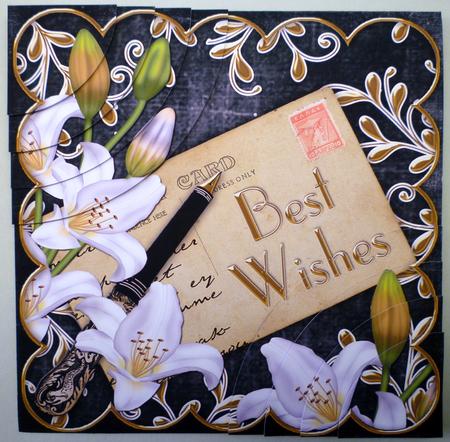 White Lily Black Best Wishes 6in Duo Corner Stacker by Michelle Chivers