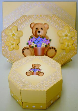 Stand Up Yellow Bear with Gift Box by Michelle Chivers