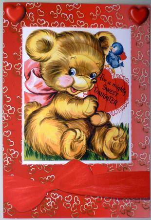 Cute Retro Bear Valentine for Daughter Pyramid Card by Michelle Chivers