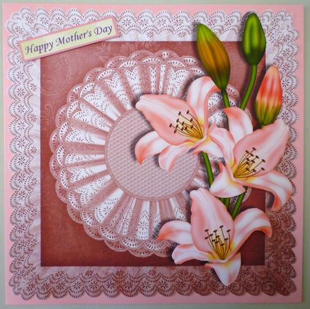 Pink Lilies 8 x 8 Card with Decoupage by Michelle Chivers
