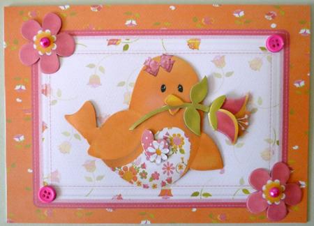 Cute Orange Bird in Pink Frame with Flowers by Michelle Chivers
