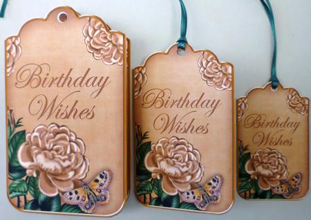 Cream Roses Vintage Birthday Wishes Sentiment Tag Sheet by Michelle Chivers