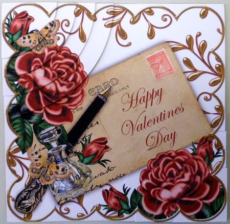 Dpink Rose Happy Valentine Ink Saver 6in Duo Corner Stacker by Michelle Chivers