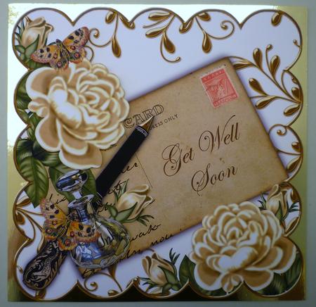 Cream Roses Get Well Soon Ink Saver 8in Decoupage Topper by Michelle Chivers
