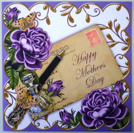 Purple Roses Mothers Day Ink Saver 8in Decoupage Topper by Michelle Chivers