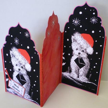 Santa Westie Elegants Cascade Trifold Crhistmas Card by Michelle Chivers