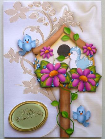 Bird House with Pretty Blue Birds and Bow by Michelle Chivers