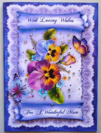 Fancy Pansies A4 Card Front by Michelle Chivers