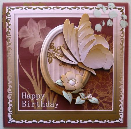 Framed Butterfly and Flower Birthday Card Front by Michelle Chivers