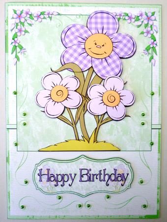 Happy Face Flowers Card Front and Decoupage by Michelle Chivers