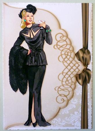 Cocktail Hour! Vintage Fashion Lady Faux Envelope Card by Michelle Chivers