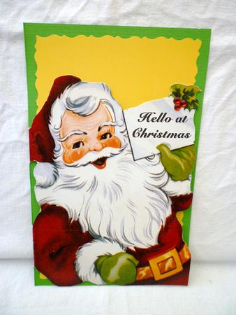 Santa Shaped Card Hello at Christmas Vintage Red Background by Michelle Chivers
